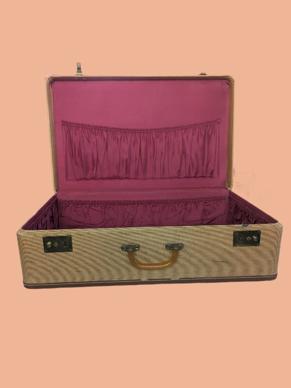 Vintage "PALM BEACH" Hardshell Woven Ratan with leather edging